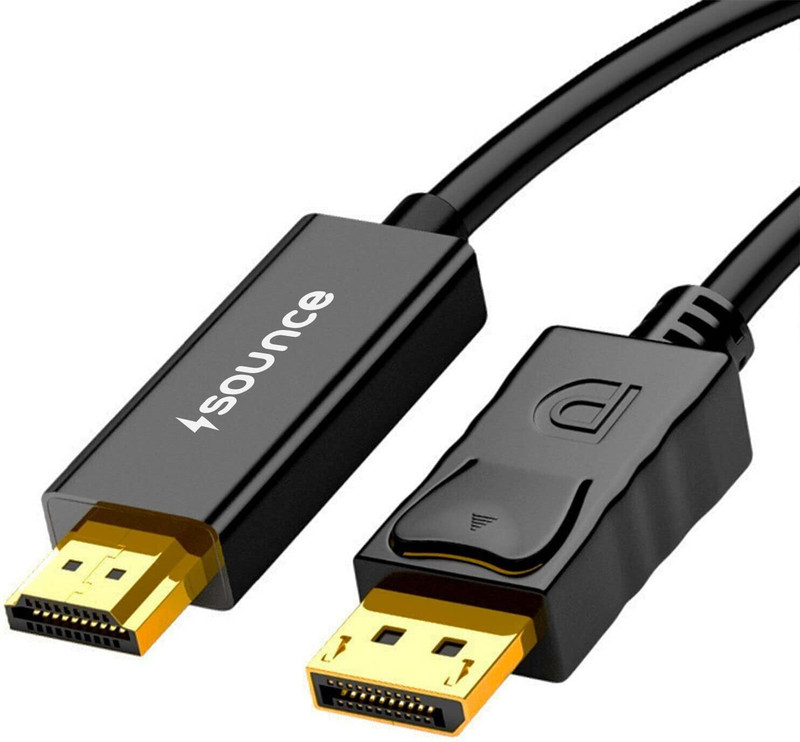 sounce HDMI Cable 1.8 m DisplayPort to HDMI Cable, 1080p@60Hz Uni-Directional UHD Audio & Video Display Cable(Compatible with TV, Computer, Roku, TV/PS5/HDTV/Blu-ray, Monitor, Gaming, SET UP BOX, MacBook, Black, One Cable)