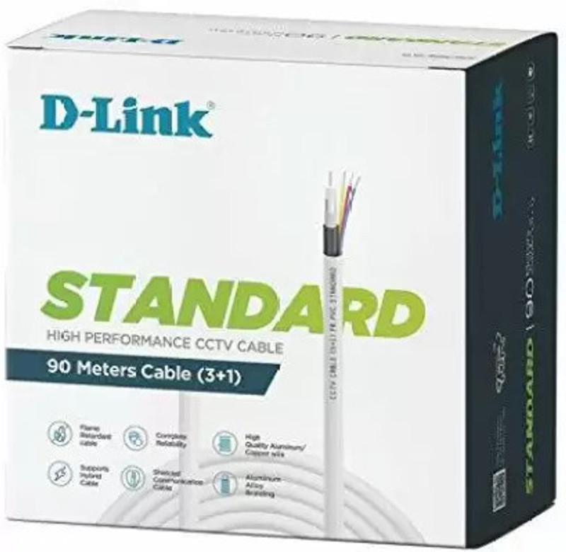 D-Link LAN Cable 90 m Alloy Brading CCTV cable 90(Compatible with CCTV Camera, White, One Cable)