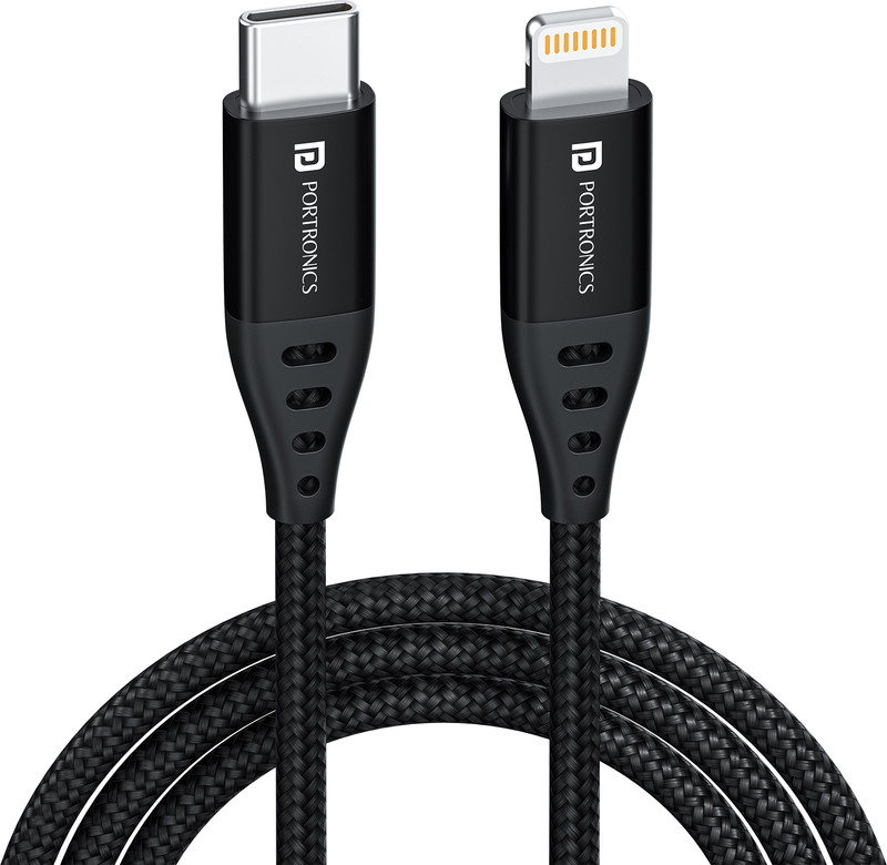 Portronics Lightning Cable 2 A 1 m Konnect L1 20W Type C to 8 Pin(Compatible with Smartphones, Black, One Cable)