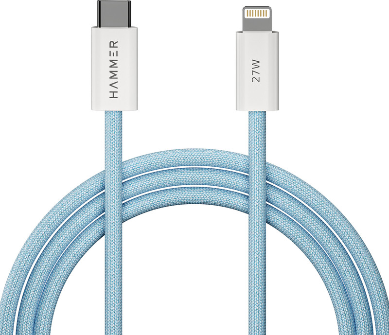 Hammer Lightning Cable 3 A 1.2 m Copper HMTYPEC2L27W(Compatible with iPhone, Airpods, iPad, MacBook, Blue, One Cable)
