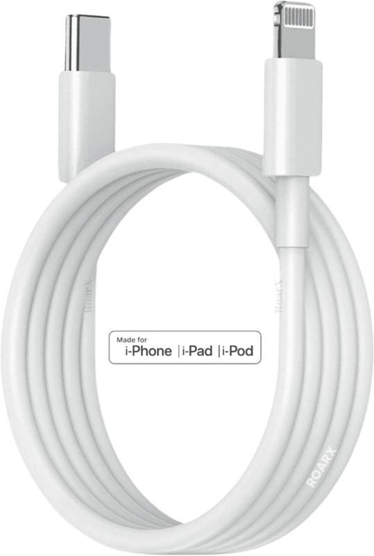 RoarX Lightning Cable 1 m 20 Watt Original type c to cable for all phones(Compatible with Apple iPhone 11 iPhone 12 iPhone 13 iPhone 14 iPhone 15 iPhone X iPhone XR, White, One Cable)