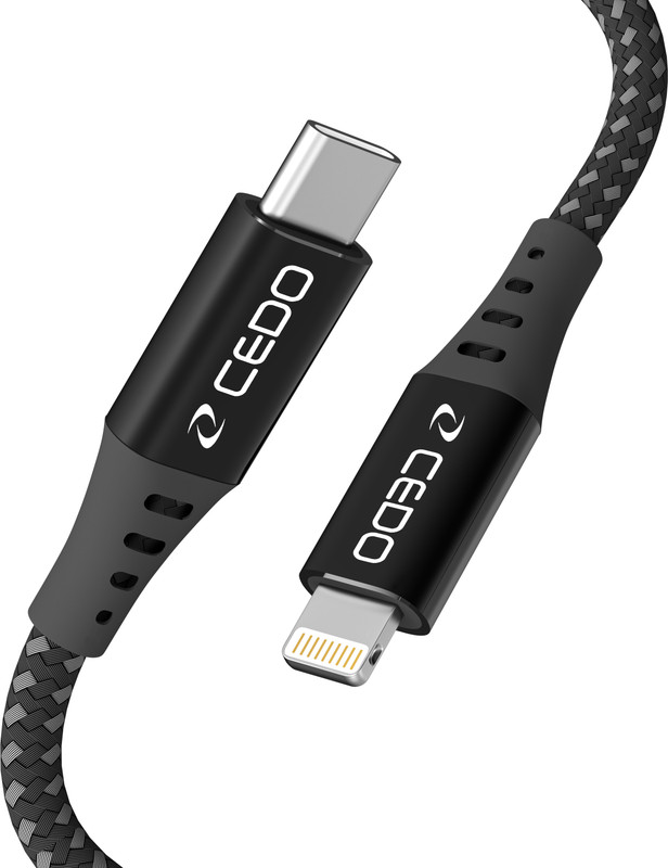 CEDO Lightning Cable 1.2 m 20W PD Fast Charging Type C to Lightning Braided Data Cable(Compatible with iPhone 14,14 Pro,14 Pro Max,14 Plus, 13, 13 Pro Max,13 Mini,12 Pro Max,11 Series, Black Grey, One Cable)