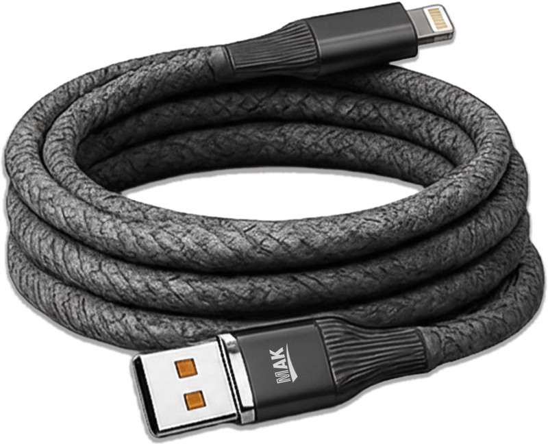 MAK Lightning Cable 3 A 1 m Braided USB-A to Lightning fast Charging Braided Cable(Compatible with iPhone 6/6S/7/7+/8/8+/10/11/12/13 Plus /14 Pro Pro Max, Grey, One Cable)