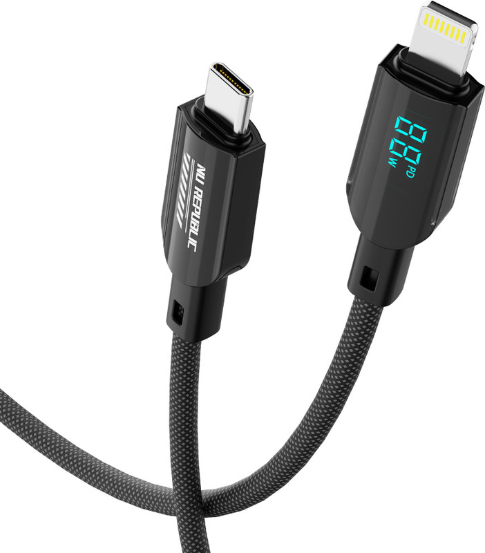 Nu Republic Lightning Cable 1.2 m Blaze Fusion Spot 33W With Led Display Type-C To Type-L Data Charging Cable(Compatible with Mobile, Tablet, Laptop, Speakers, Black, One Cable)