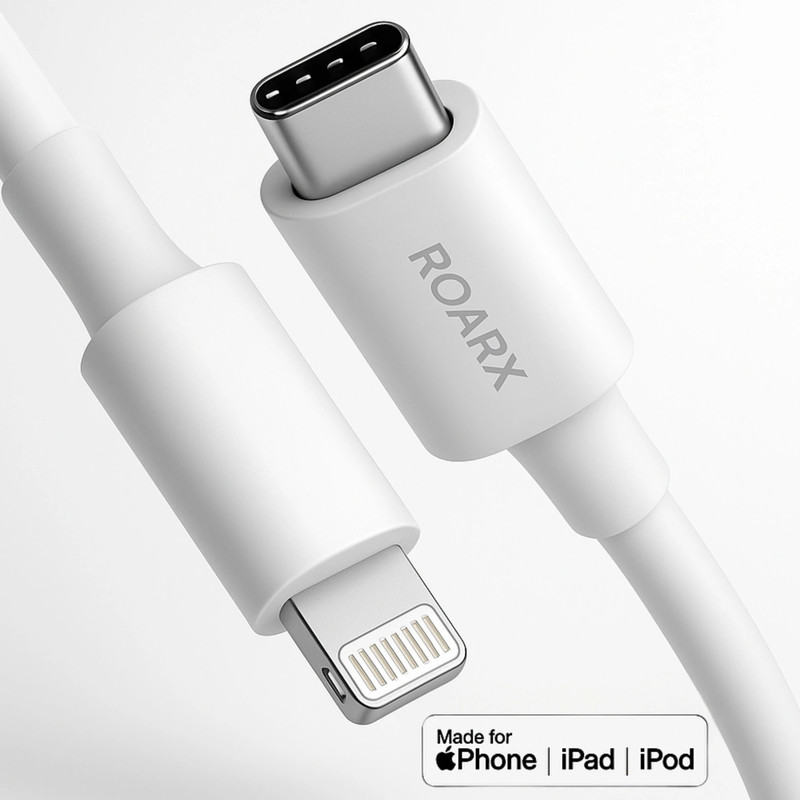 RoarX Lightning Cable 1 m TPE Real Original 20 watt PD for apple charger data cable compatible for Apple iphone 11 12 13 14 15 XR XS Max X SE SE2 Original cable for apple charger data cable c type(Compatible with Apple iPhone 11 iPhone 12 iPhone 13 iPhone 14 iPhone 15 iPhone X iPhone XR, White, One