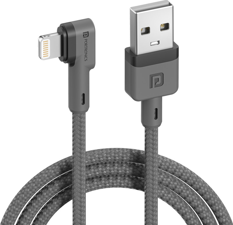 Portronics Lightning Cable 3 A 2 m Konnect L 8 Pin Nylon Braided Cable(Compatible with All Phones With 8 Pin Port, Grey, One Cable)