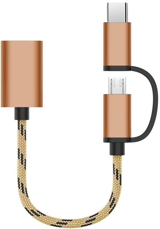 RPMSD Micro USB Cable 2 A 0.15 m 2 in 1 type c male and micro usb to USB Female otg cable(Compatible with type c male port and micro usb male port, Gold, One Cable)
