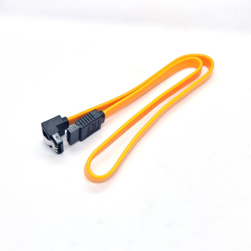 TAAPSEE Power Sharing Cable 0.4 m 1-Piece SATA Data Cable, 90 Degree Right Angle SATA III Cable with Locking Latch(Compatible with HDD, SSD, CD and DVD Drives, Yellow, One Cable)