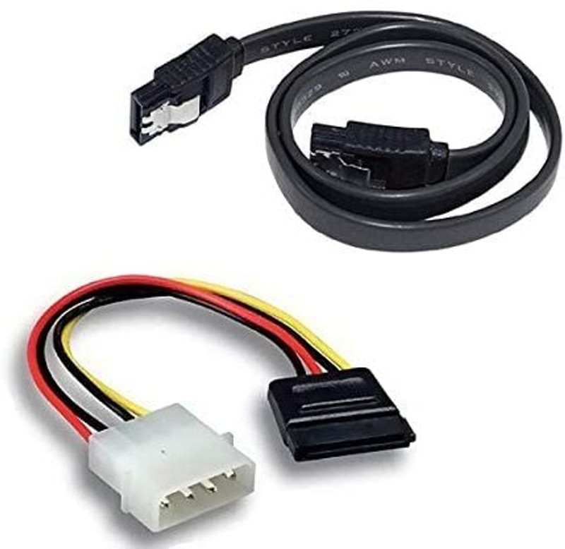 WiredCom Power Sharing Cable 0.2 m SATA III (Sata 3) Data Cable with Locking Latch + 4 Pin Molex to 15 Pin Power Cable(Compatible with Internal Hard Disk Drive, HDD, SSD & DVD Writer, Black)