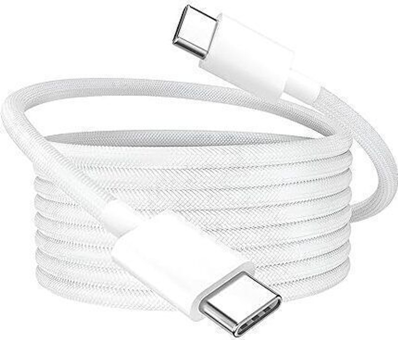 RcPrint Type C 6 A 1 m Nylon Braided LX NEW Fast Charging Type C to Type C Cable(Compatible with iPhone 15 / 15 Plus / 15 Pro / 15 Pro Max / iPad / iPad Pro, White, One Cable)