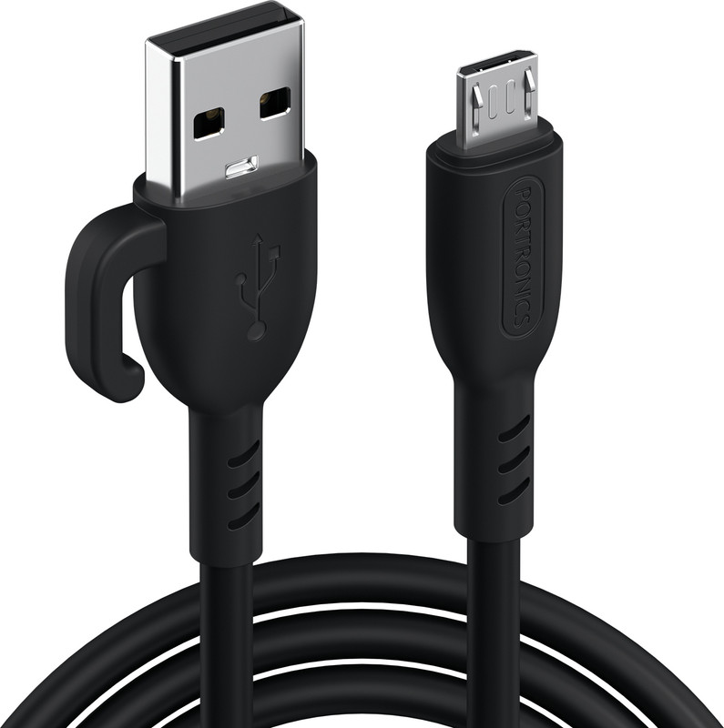 Portronics Micro USB Cable 3 A 1 m Konnect Core 3 USB-A to Micro Cable,Inbuilt Cable Management Hook,3A(Compatible with Smartphones, Black, One Cable)