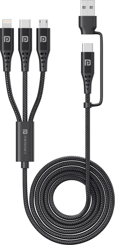 Portronics Type C 2 A 1.5 m Konnect J9 3-in-1 (Type C + 8Pin + Micro USB)(Compatible with Smartphones, Laptop, Black, One Cable)