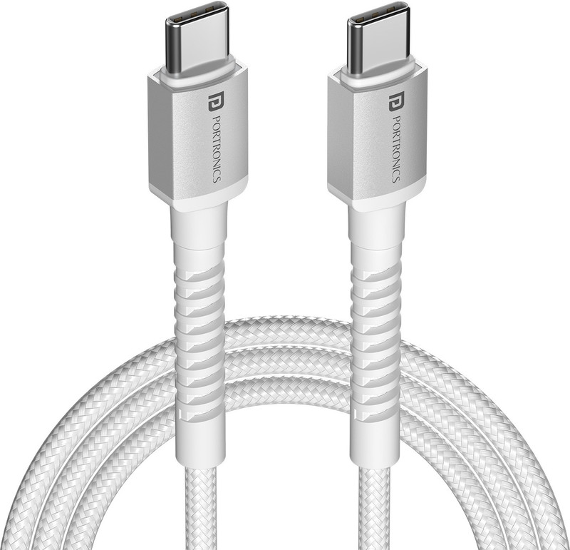 Portronics Type C 3 A 2 m Konnect X 60W Type C to Type C Fast Charging Cable(Compatible with Smartphones, Power Bank, Speaker, Tablets, White, One Cable)