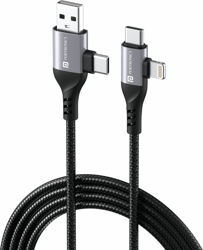 Portronics Type C 1 m Konnect 4 IN 1 Multi Functional with Nylon Braided Fast for Android, iOS Devices(Compatible with Smartphones, Tablet, Laptop, Macbook, Black, One Cable)