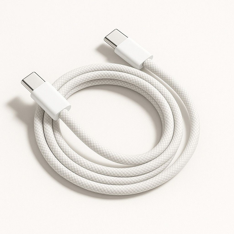 SB Type C 6 A 1.1 m USB-C Braided (60W) Braided Sync & Charging Cable Rapid Data Transmission(Compatible with iPhone 16,15 Pro/Max, Samsung ,OnePlus, Google Pixel & CMF phones, Macbook, iPad, White, One Cable)