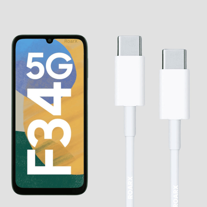 RoarX Type C 6 A 1 m TPE C to C cable fast Charging for Samsung F34 5G Original type c to c cable(Compatible with Samsung Galaxy F34 5G Samsung data cable, White, C To C Cable For Samsung Galaxy F34 Fast Charging Cable, One Cable)