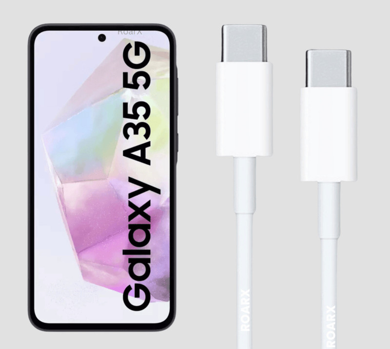 RoarX Type C 6 A 1 m TPE c to c cable Superfast Charging for Samsung A35 5G Original type c to c cable(Compatible with Samsung Galaxy A35 5G Samsung data cable, White, C To C Cable For Samsung Galaxy A35 Fast Charging Cable, One Cable)