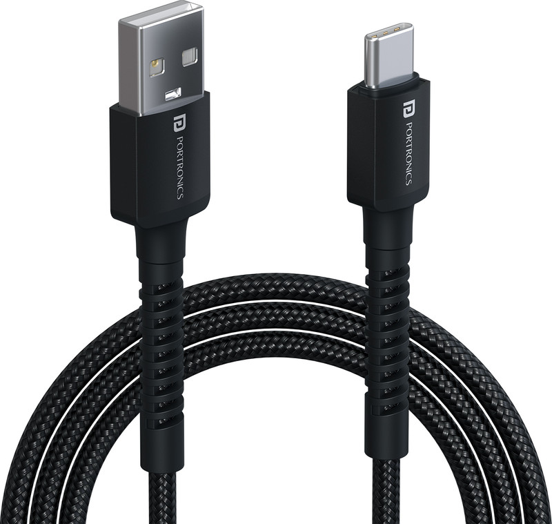 Portronics Type C 3 A 1 m Konenct X USB to CFast Charging(Compatible with Smartphones, Black, One Cable)