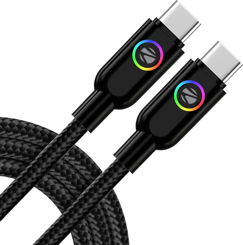 ZEBRONICS Type C 1 m Zeb-WATTZ 60CC3(Compatible with Office & Home Use, Black, One Cable)