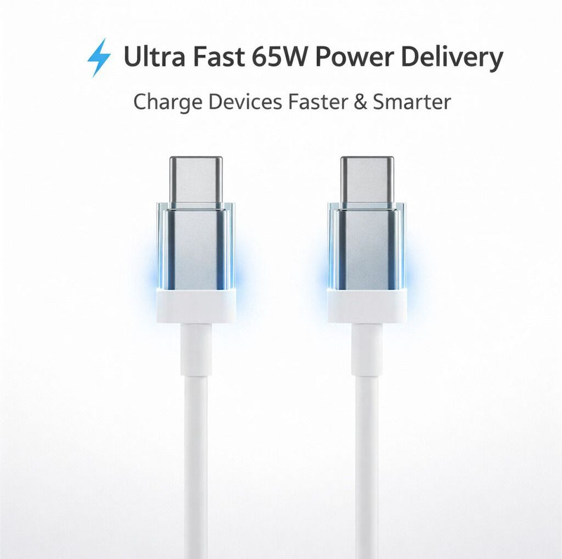 sparcx Type C 6 A 1 m Silver Wrap, TPE C to C Cable 65W Fast Charging Data Cable(Compatible with Nothing Phone 3 Pro, Nothing Phone 3, CMF Phone 1, CMF Phone 2 Pro, C to C cable, Samsung, White, One Cable)