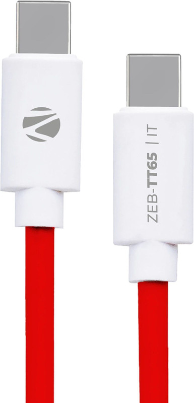 ZEBRONICS Type C 3.25 A 1 m PVC Zeb-TT65(Compatible with Office & Home Use, Red + White, One Cable)