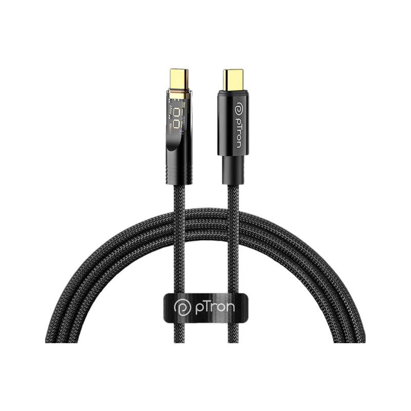 PTron USB Type C Cable 6 A 1 m Unbreakable Nylon Braided Pace(Compatible with Support VOOC, Super VOOC, Dash, Warp, QC3.0, QC2.0 & Fast Charging, Black, One Cable, USB Type C To USB Type C, 80 W)