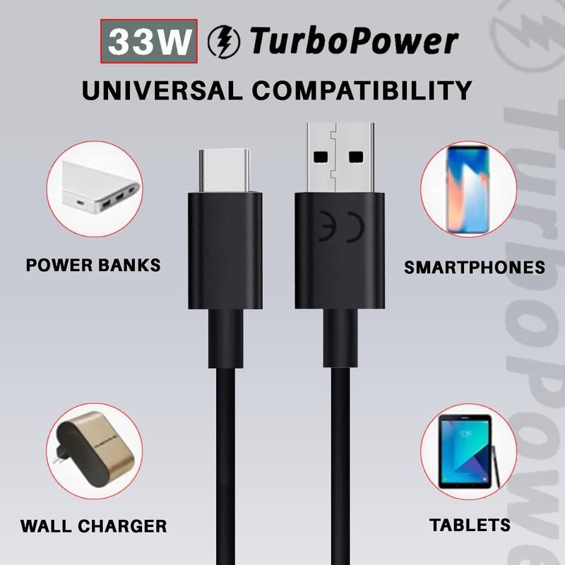 Safa USB Type C Cable 3 A 1 m 33W Turbo Power Super Fast Charging Cable(Compatible with Motorola, G85, G45 5G, G64, G35, G05, G54, G85, G35, G04, G24 Power, Edge Plus, Black, One Cable)