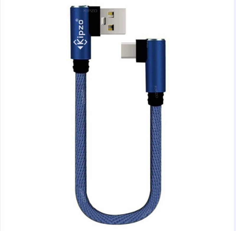 KIPZO USB Type C Cable 0.25 m L Shape 90 Degree USB type C Power Bank Short Mini Small Fast Charging Cable(Compatible with oneplus 6t, 7, 7 pro, oneplus 9R, oneplus 7 pro, oneplus 7T, Blue, One Cable)