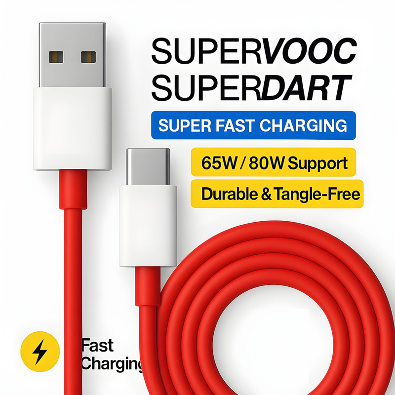 jkg USB Type C Cable 6.5 A 1 m original DASH CHARGING CABLE(Compatible with oppo,realme,narzo,oneplus,vivo,iqoo,samsung,motorola,mi,redmi,poco, Red, One Cable)