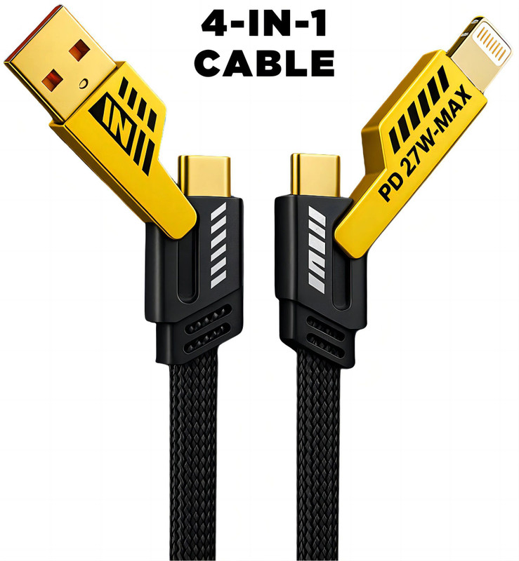 D-Fantix USB Type C Cable 6.5 A 1 m OEM 4 In 1 Data Cable Fast Charging Portable Cord For Travel/Outdoor(Compatible with IOS, android, Orange, One Cable)