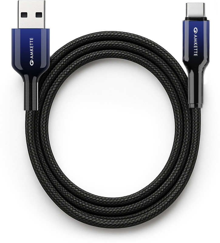 AMKETTE USB Type C Cable 3 A 1 m ChargePro 65W Fast Charging USB A to Type C Braided Cable(Compatible with All USB Type C devices, Black, One Cable)