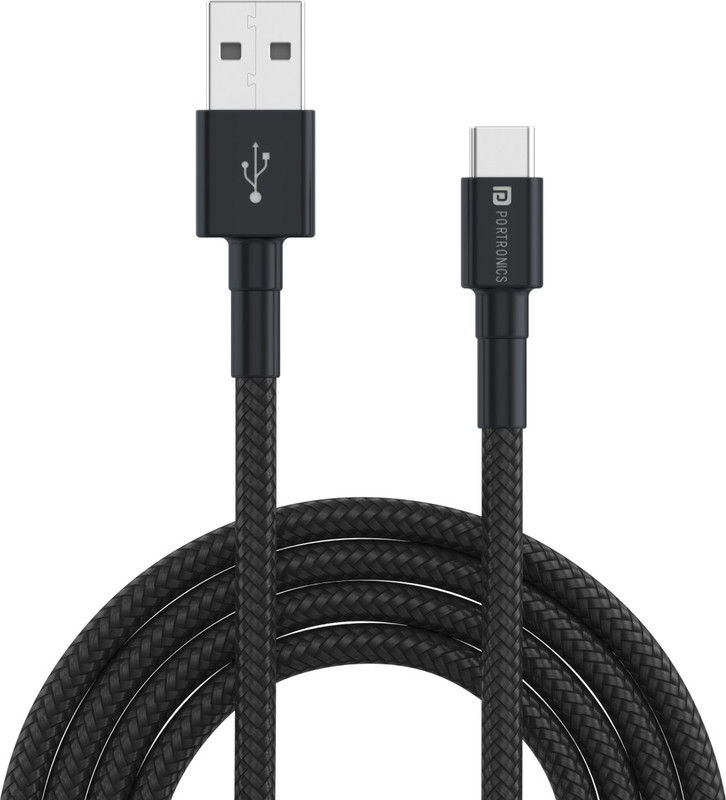 Portronics USB Type C Cable 2 A 1 m Konnect B(Compatible with Smartphone, Black, One Cable)