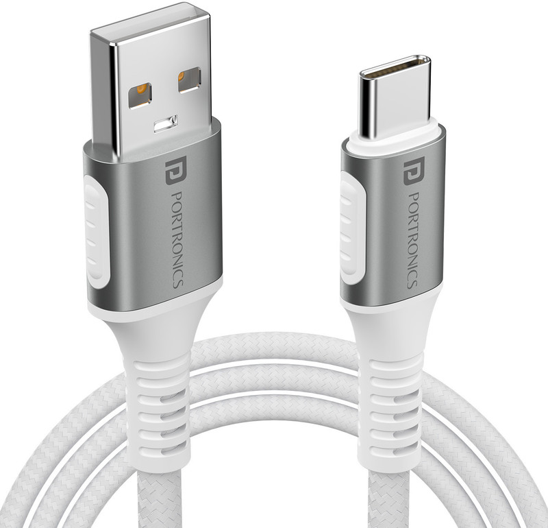 Portronics USB Type C Cable 3 A 1.5 m Konnect Y 3A 1.5m USB to Type C Cable for Type C Devices,4.5mm Braided(Compatible with Smartphones, Laptops, Speakers, Earbuds, White, One Cable)