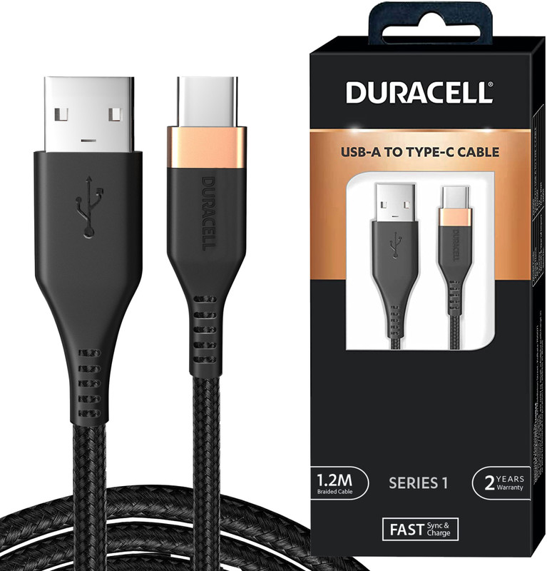 Duracell USB-A to Type C, 65W Braided Sync & Fast Charging Cable, 3.9 Feet (1.2M), QC 2.0/3.0 Ultra Fast Charging, For Samsung, Mi, Realme, OPPO, ONE PLUS, Seamless Data Transmission, Series 3