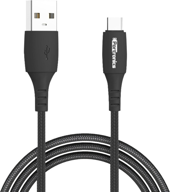 Portronics USB Type C Cable 3 A 1 m A 2.0 Male ,IF Certified, Supports Fast Charging(Compatible with All USB Type C Supported Devices, Black, One Cable)