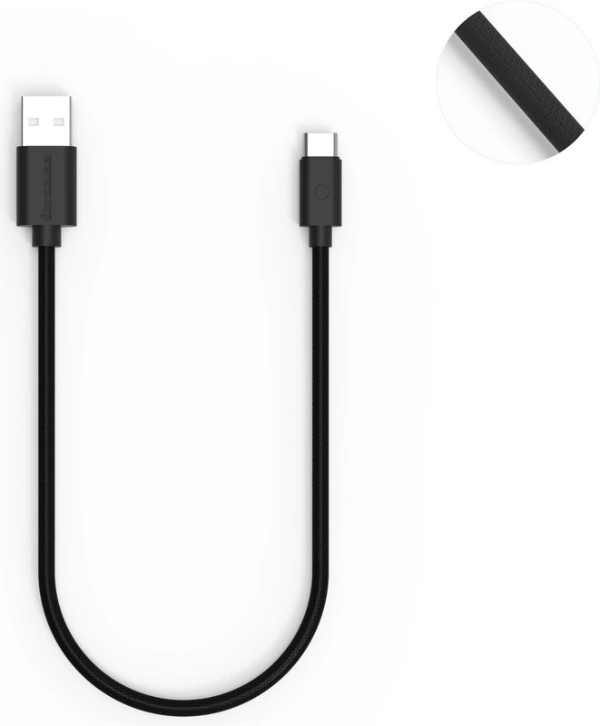 twance USB Type C Cable 3.1 A 0.25 m braided T23B Braided(Compatible with Smartphones, Laptops, Tablets, Any other device with Type C port, Power Bank, Black, One Cable)