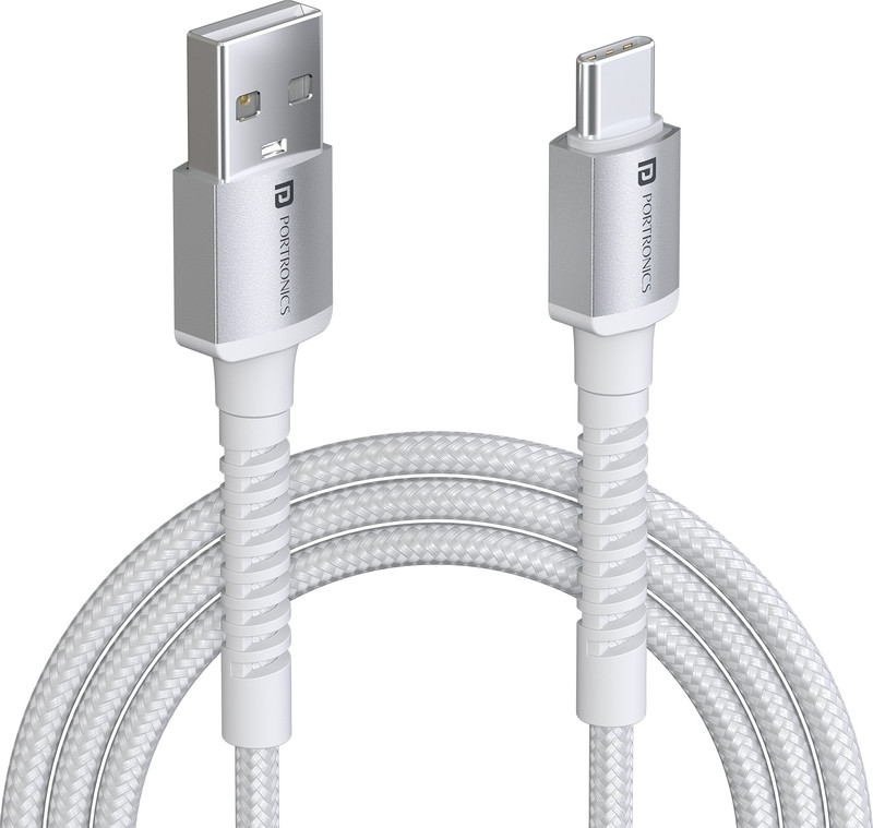 Portronics USB Type C Cable 3 A 2 m Konnect X Nylon Braided Fast Charging and Data Sync(Compatible with Smartphones, White, One Cable)