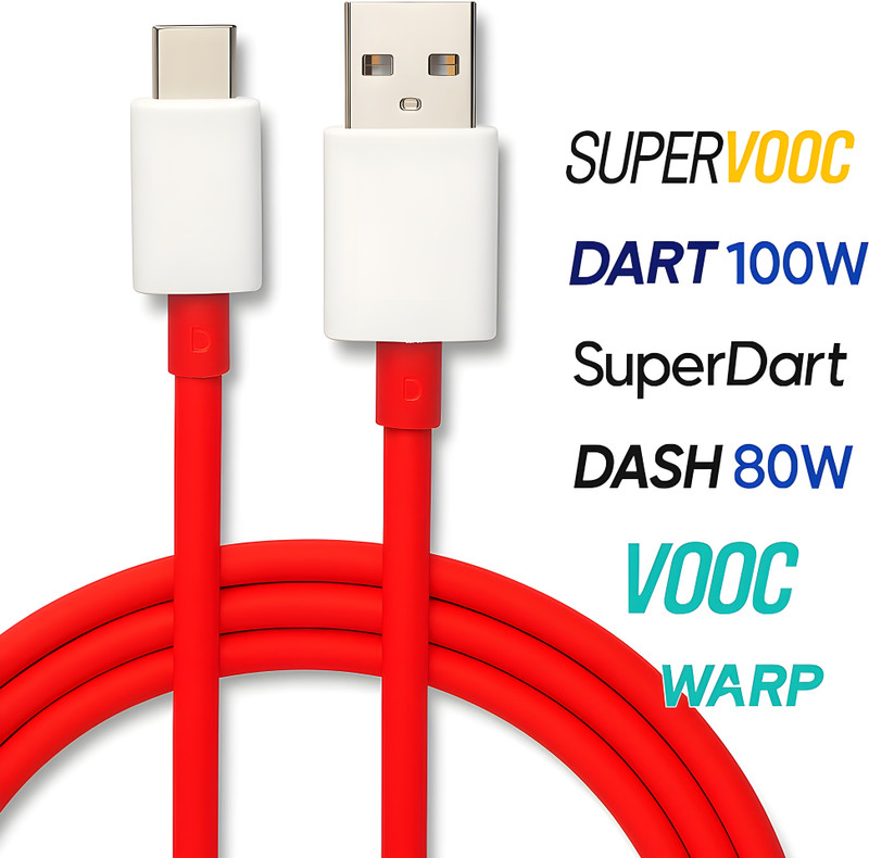 ULTRADART USB Type C Cable 6.5 A 1 m OEM 65W-10W/WARP/DASH/SUPERVOOC/SUPERDART CHARGER(Compatible with oppo,realme,narzo,oneplus,vivo,iqoo,samsung,motorola,mi,redmi,poco, 100W,80W,65W, Red, One Cable)
