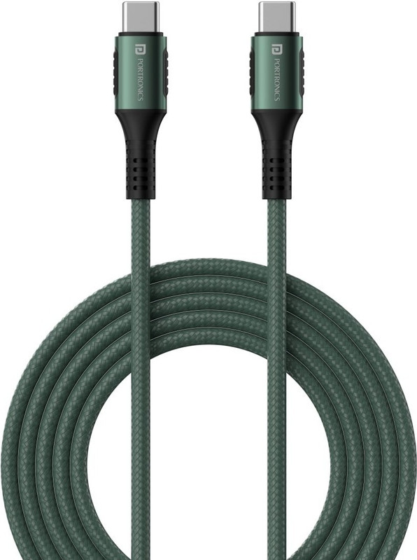 Portronics USB Type C Cable 3 A 1.2 m POR-1065 C Square 3A(Compatible with All Type C To Type C Supported Devices, Green, One Cable)