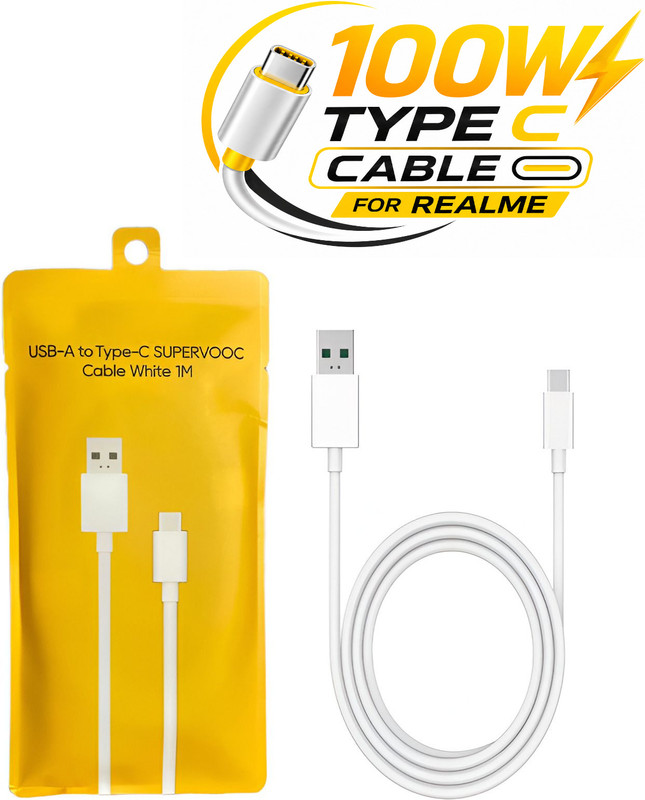 Pacificdeals USB Type C Cable 8 A 1 m Supervooc Type C Data Cable,(Compatible with 100W 80W Realme, Oppo, White, Yellow, One Cable)