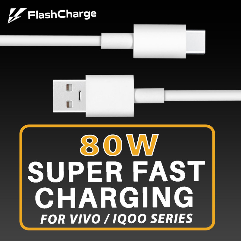 SUFO USB Type C Cable 8 A 1 m 80W SuperFast FlashCharge Type-C Data Cable(Compatible with VIVO, iQOO, ONEPLUS, OPPO, REALME, NARZO, MOTOROLA, INFINIX, TECNO, White)