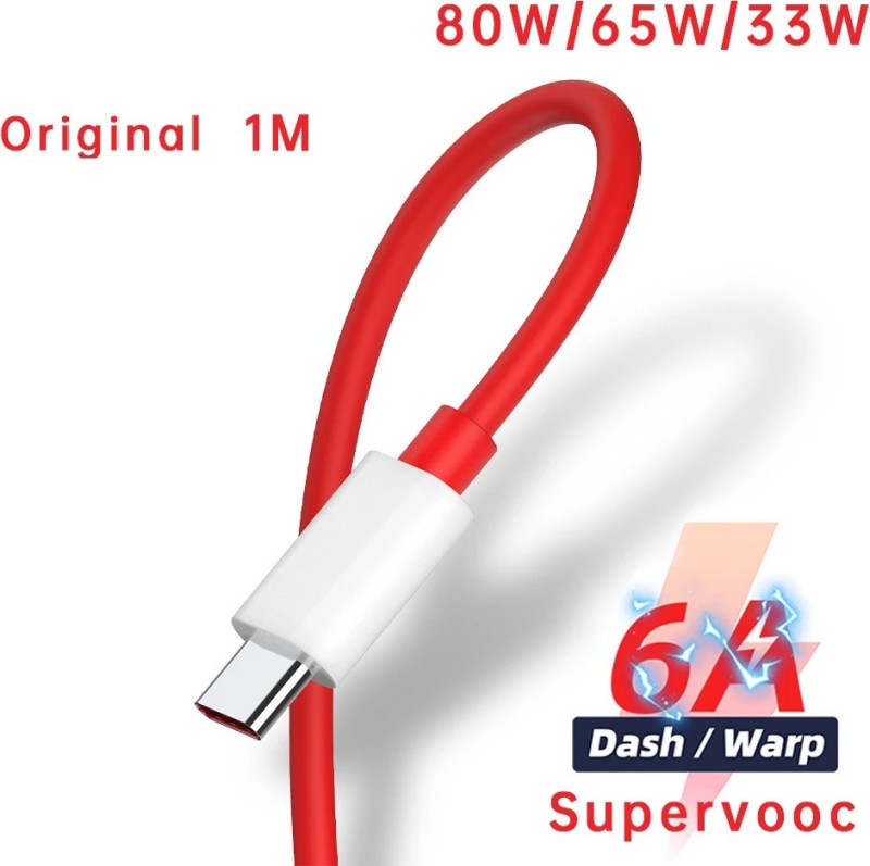 MIFKRT USB Type C Cable 6.5 A 1 m 65W DART/VOOC/DASH USB TYPE C CHARGING CABLE(Compatible with OPPO/REALME/ONEPLUS, VOOC/DASH/WARP/DART/SUPERVOOC, Red, One Cable)