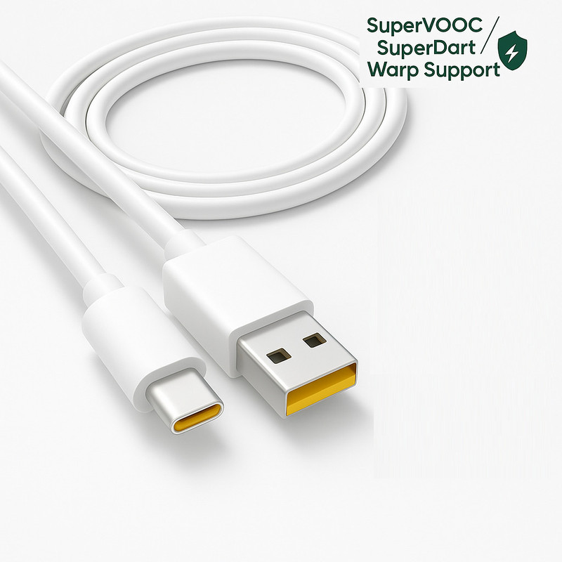 ULTRADART USB Type C Cable 6 A 1.1 m original 30W-5V6A SUPERFAST TYPE CHARGER CABLE(Compatible with oppo,realme,narzo,oneplus,vivo,iqoo,samsung,motorola,mi,redmi,poco, White & Yellow, One Cable)