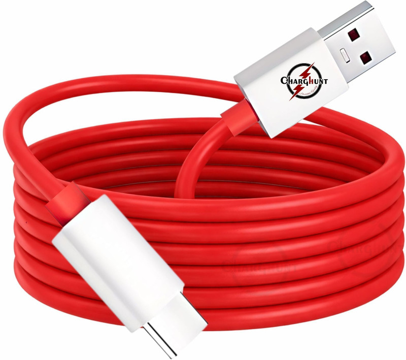 ChargHunt USB Type C Cable 7 A 2 m Copper 2 Meter USB Type-C Data Cable supporting VOOC, SuperVOOC, Dash, Warp, and Quick Charge technologies(Compatible with Smartphones, Tablets, Power Banks, Bluetooth Speakers, Type C Devices, Red, One Cable)