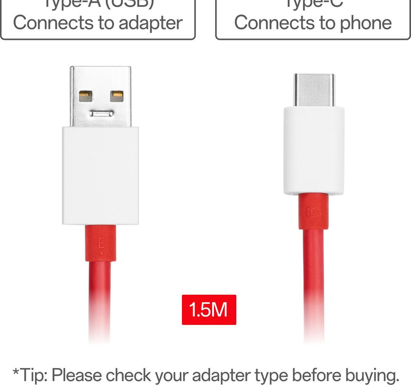 OnePlus USB Type C Cable 1.5 m DL129(Compatible with OnePlus Open/OnePlus 11/OnePlus 11R/OnePlus 10 Pro/OnePlus 10R/OnePlus 9R, Red, White)
