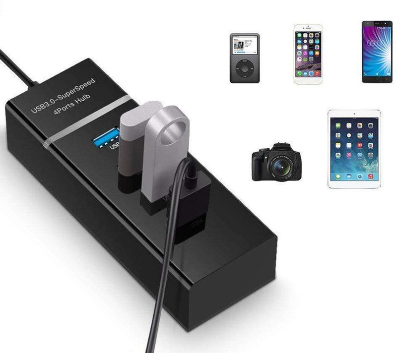 TFG USB HUB 3.0 4 Port USB Hub 3.0 Adapter Cable with 5Gbps Speed 4 Port USB Hub Cabinet with USB 2.0 and USB 3.0 Ports Compatible with Computer(Black)