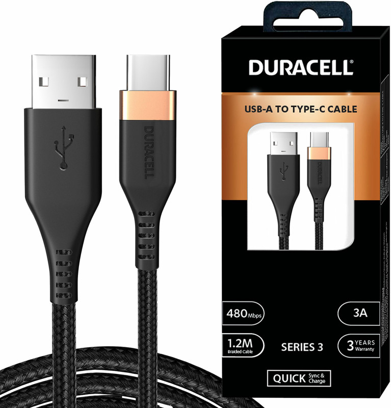 DURACELL USB Type C Cable 1.2 m DU045(Compatible with Compatibile all USB-C devices, Black)
