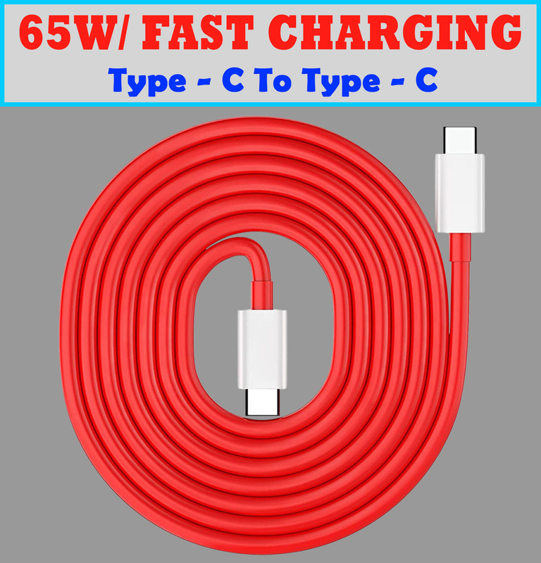 Safa Type C 6.5 A 1.01 m Type-C TO Type-C 65W SUPER FAST WARP CHARGING CABLE FOR 8T / 9 / 9 PRO /(Compatible with ONEPLUS / SAMSUNG / GOOGLE / NOTHING / MACBOOK / IPAD / TABLETS / LAPTOP /, Red, One Cable)