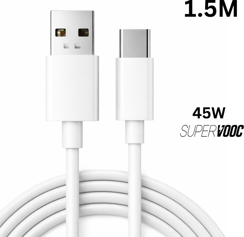 MegVolt USB Type C Cable 4 A 1.5 m TPE 45W High Speed Type C Cable 1.5 Meter Fast Charging Support(Compatible with Oneplus, oppo, Realme, Redmi, Xiaomi, power bank, Bluethoth, White, One Cable)