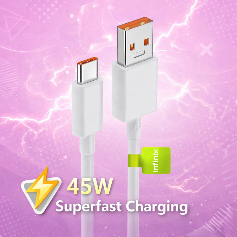 Tart USB Type C Cable 3 A 1 m Original 45W Superfast USB-A to Type-C Cable | For Infinix Zero 30, Zero 20, Zero 8, Zero 8i, Zero 5, Zero 5 Pro, GT 10 Pro, Note 12, Note 12 Pro, Note 11, Note 11S, Note 11i, Hot 11, Hot 11s, X Pro(Compatible with All Infinix Type-C Series, White, One Cable)
